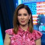 Rebecca’s pink print tie neck top on Good Morning America