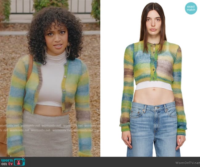 Re/Done Green Cropped Cardigan worn by Olivia Baker (Samantha Logan) on All American