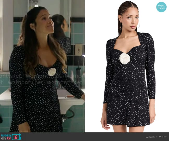 Reformation Karlyn Dress in Selene worn by Nell Serrano (Gina Rodriguez) on Not Dead Yet