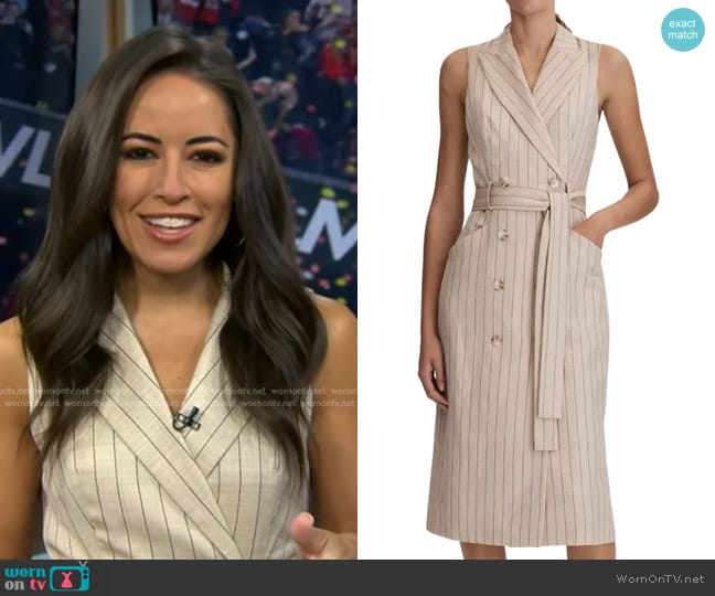 Reiss Andie Pinstripe Sleeveless Coat Dress in Neutral worn by Kaylee Hartung on Today