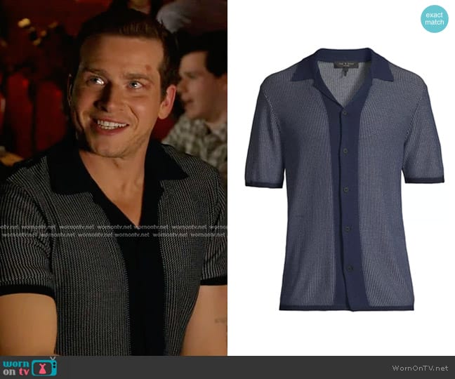 Rag & Bone Harvey Knit Camp Shirt in Sage worn by Evan Buckley (Oliver Stark) on 9-1-1