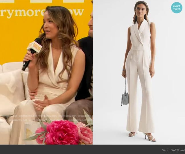 Reiss Dani tuxedo woven jumpsuit worn by Audrey Hussey on The Drew Barrymore Show