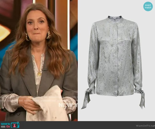 Reiss Palma Metallic Top worn by Drew Barrymore on The Drew Barrymore Show