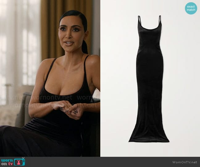 Siobhan’s velvet maxi dress on American Horror Story Delicate