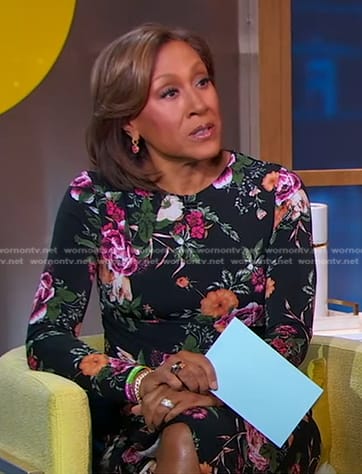 Robin’s black floral long sleeve dress on Good Morning America