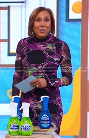 Robin’s black printed mesh dress on Good Morning America