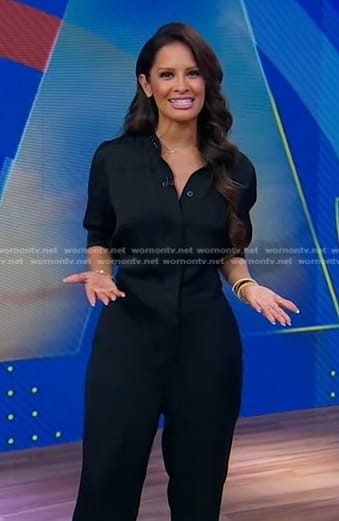 Rocsi's black beaded neck jumpsuit on Good Morning America