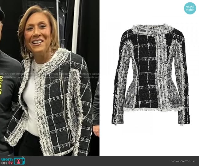 Roland Mouret Bellasis Frayed Tweed Jacket worn by Robin Roberts on Good Morning America