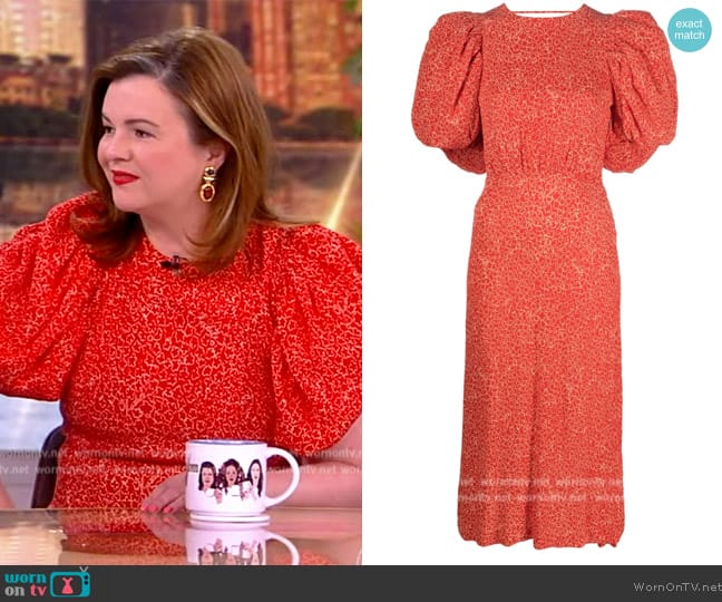 Rotate Birger Christensen Floral-print jacquard midi dress worn by Amber Tamblyn on The View