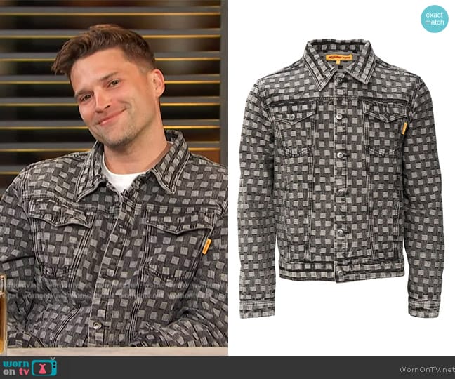 Round Two Jacquard Check Denim Jacket worn by Tom Schwartz on Access Hollywood