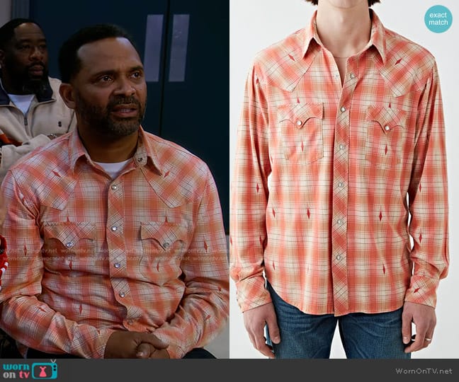 Ralph Lauren Buffalo West Sport Shirt in Pink/ Red worn by Bernard Upshaw (Mike Epps) on The Upshaws