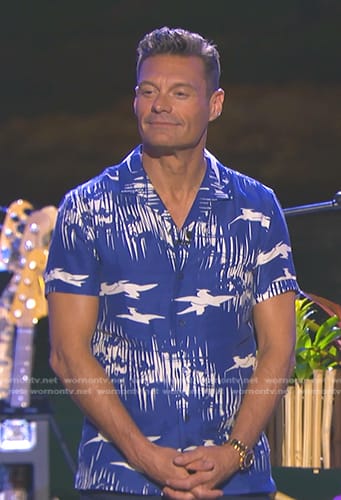 Ryan Seacrest's blue bird print shirt on American Idol