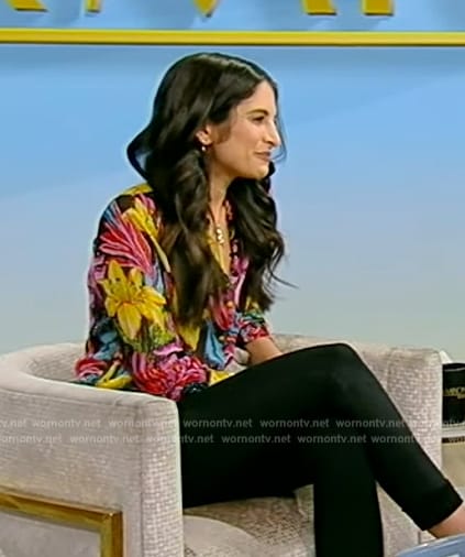 Sabrina Zohar's metallic floral print blouse on Tamron Hall Show