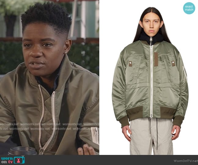 Sacai Khaki Padded Bomber Jacket worn by Tamia Cooper (Bre Z) on All American