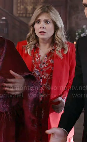 Sam's red floral shirt dress on Ghosts