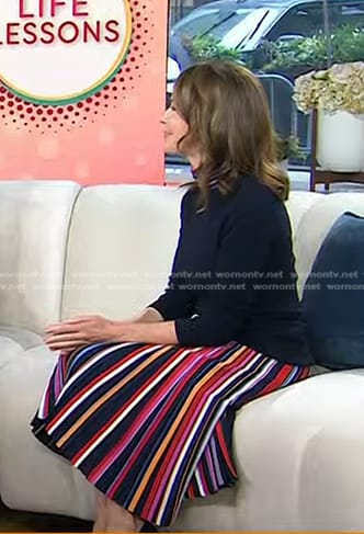 Dr. Samantha Boardman’s navy turtleneck sweater and striped skirt on Today