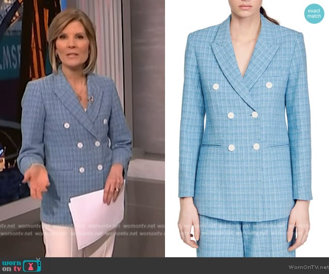 Sandro Double-Breasted Tweed Blazer worn by Kate Snow on NBC News Daily