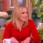 Sara’s red ruffle trim ribbed mini dress on The View