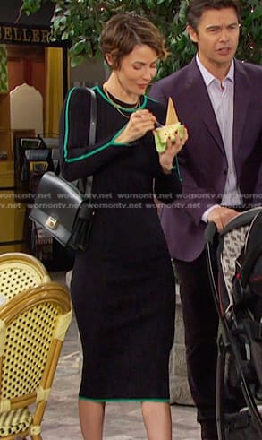 Sarah's black contrast trim knit dress on Days of our Lives