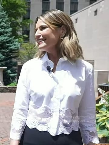 Savannah’s white floral lace shirt on Today