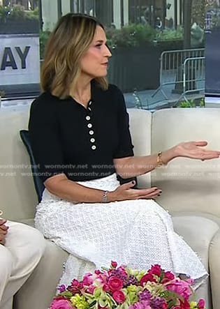 Savannah’s black polo and white embroidered skirt on Today