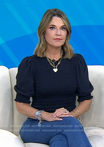 WornOnTV: Savannah’s navy smocked top on Today | Savannah Guthrie ...