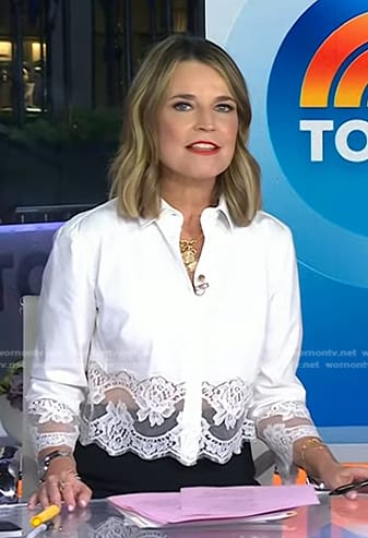 Savannah’s white floral lace shirt on Today