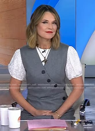 Savannah’s white puff sleeve top and grey dress on Today