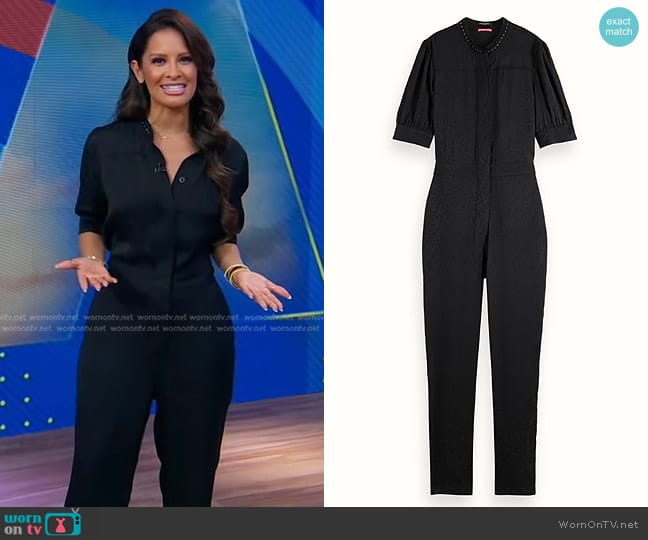 Scotch & Soda Beaded Collar Jumpsuit worn by Rocsi Diaz on Good Morning America