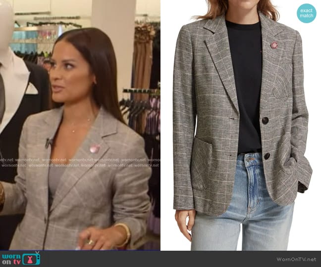 Scotch & Soda Prince of Wales Check Single Breasted Linen Blend Blazer worn by Rocsi Diaz on Good Morning America