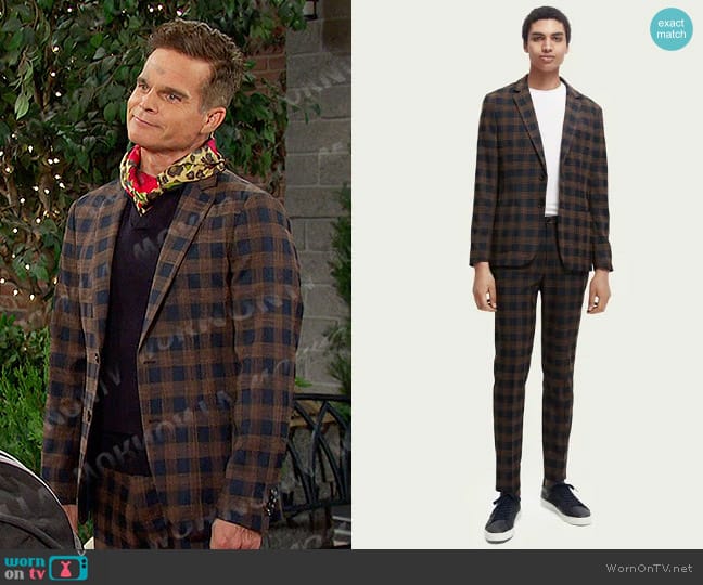 Scotch & Soda Yarn-Dyed Checked Blazer and Chino worn by Leo Stark (Greg Rikaart) on Days of our Lives