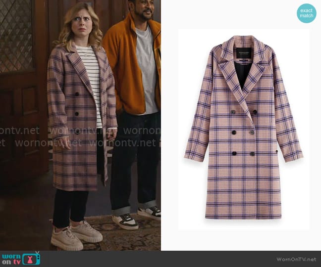 Scotch & Soda Classic Double Breasted Wool Blend Coat In Pink worn by Sam (Rose McIver) on Ghosts