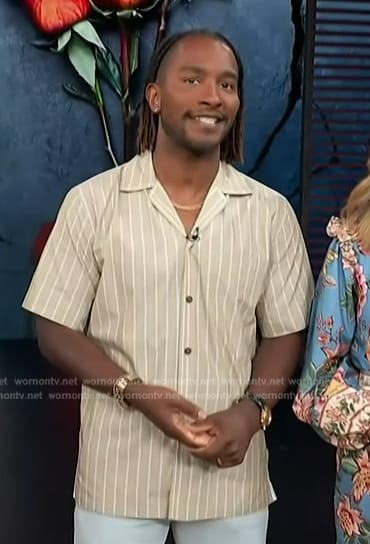 Scott’s beige stripe shirt on Access Hollywood