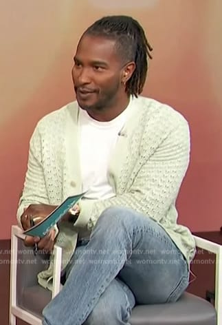 Scott's mint green cardigan on Access Hollywood