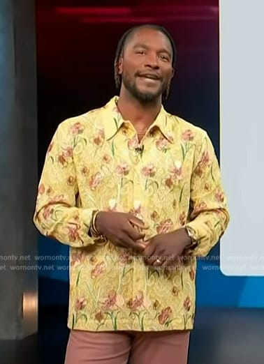 Scott's yellow floral print shirt on Access Hollywood