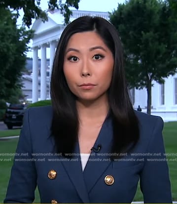 Selina Wang’s navy blazer with gold buttons on Good Morning America