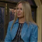 Sharon’s blue cropped leather jacket on The Young and the Restless