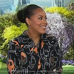 Sheinelle’s black face print blouse on Today