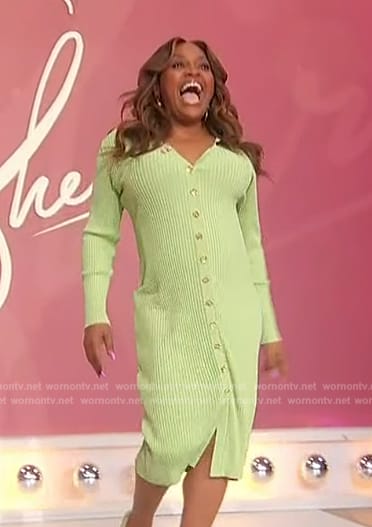 Sherri’s green ribbed sweater dress on Sherri