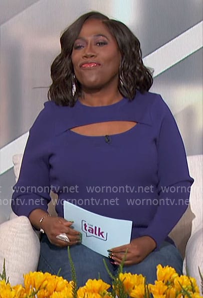 Sheryl's blue knit top with cutout on The Talk