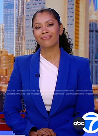 Shirleen's blue shawl collar blazer on Good Morning America