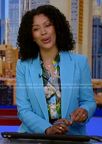 Shirleen's print shirt and blue blazer on Good Morning America