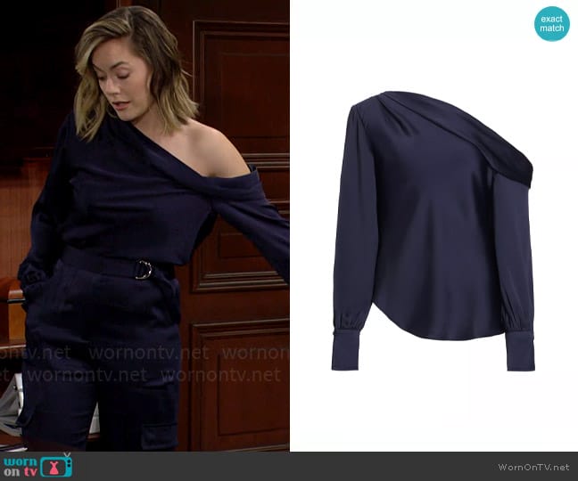 Simkhai Alice Top in Midnight worn by Hope Logan (Annika Noelle) on The Bold and the Beautiful