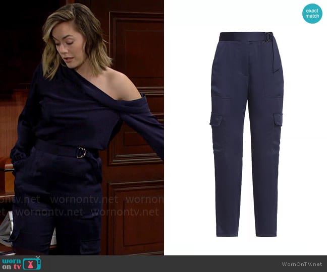 Simkhai Carolina Pants in Midnight worn by Hope Logan (Annika Noelle) on The Bold and the Beautiful