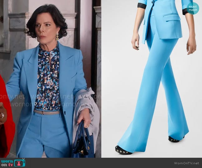 Smythe Mid-Rise Stretch Bootcut Pants in Cornflower Blue worn by Margaret Wright (Marcia Gay Harden) on So Help Me Todd