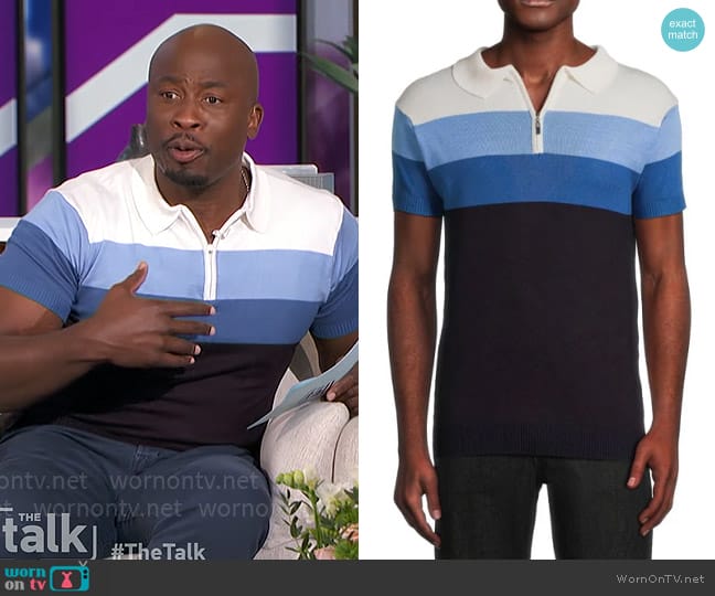 Spring + Mercer Colorblock Sweater Polo worn by Akbar Gbajabiamila on The Talk