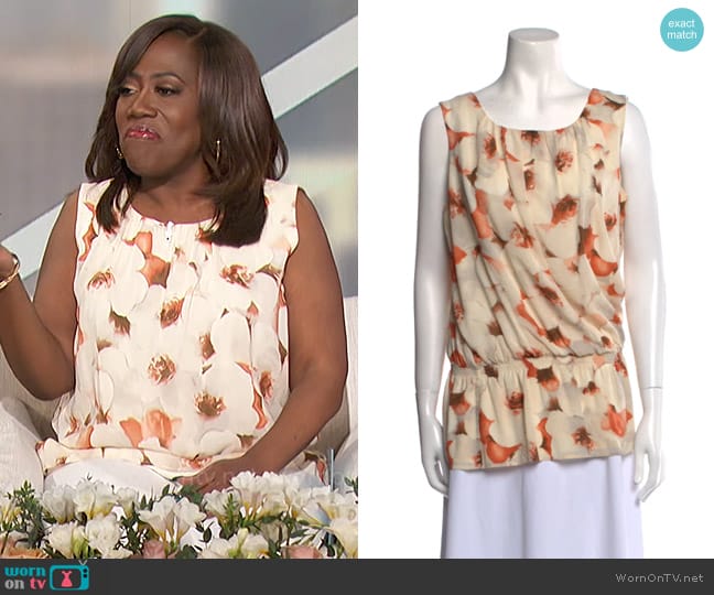 St John Collection Floral Print Silk Top worn by Sheryl Underwood on The Talk