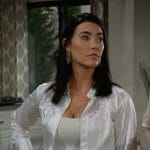 Steffy’s white eyelet shirt and fringed shorts on The Bold and the Beautiful