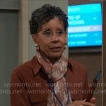 Stella’s beige and orange printed scarf on General Hospital