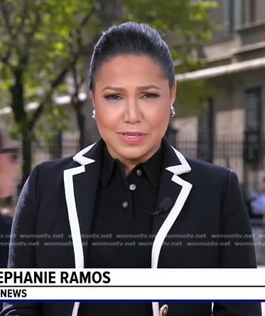 Stephanie’s black tipped blazer on Good Morning America